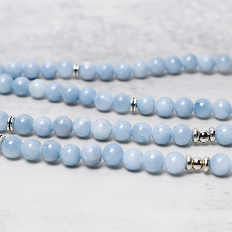 Buddha Stones 108 Mala Beads Braccialetto curativo in acquamarina