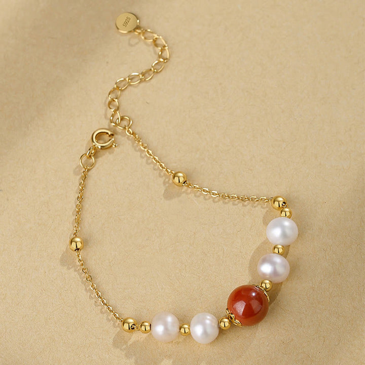 Bracciale a catena con perle curative in argento sterling 925 e cinabro Buddha Stones