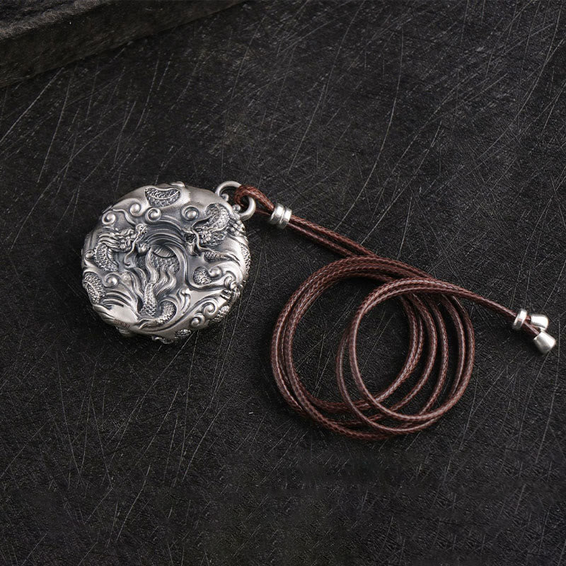 Buddha Stones 999 Sterling Silver Nove Draghi Che Giocano Con Una Perla Collana Pendente Protezione Fortuna