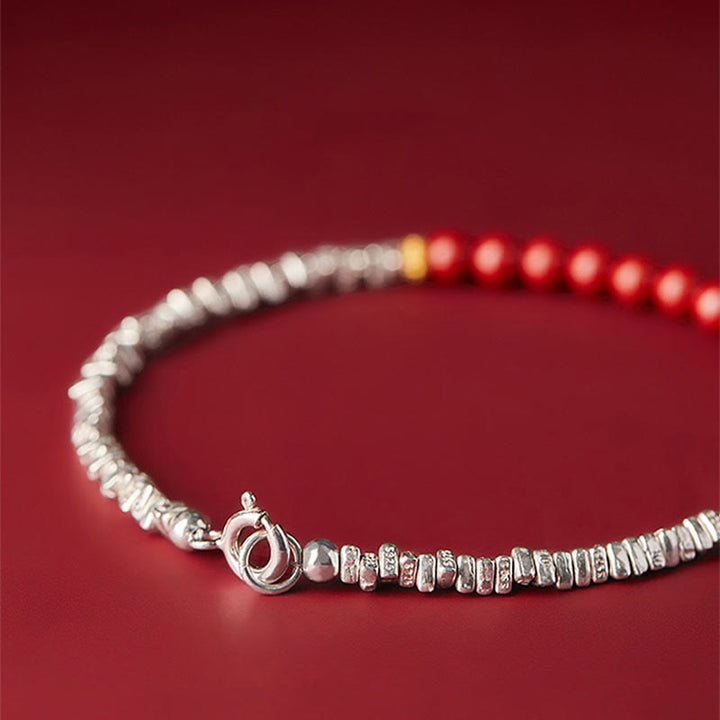 Bracciale Buddha Stones 925 Sterling Silver Cinnabar Fu Character Blessing