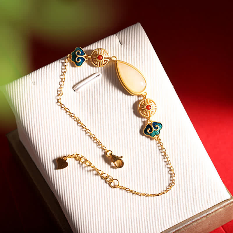 Collana con ciondolo a forma di goccia d'acqua in argento sterling 925 con giada bianca Hetian e bracciale