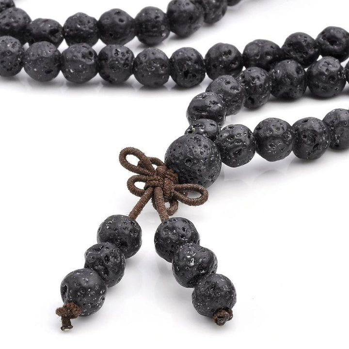 Braccialetto di protezione Buddha Stones Natural Lava Rock 108 Beads