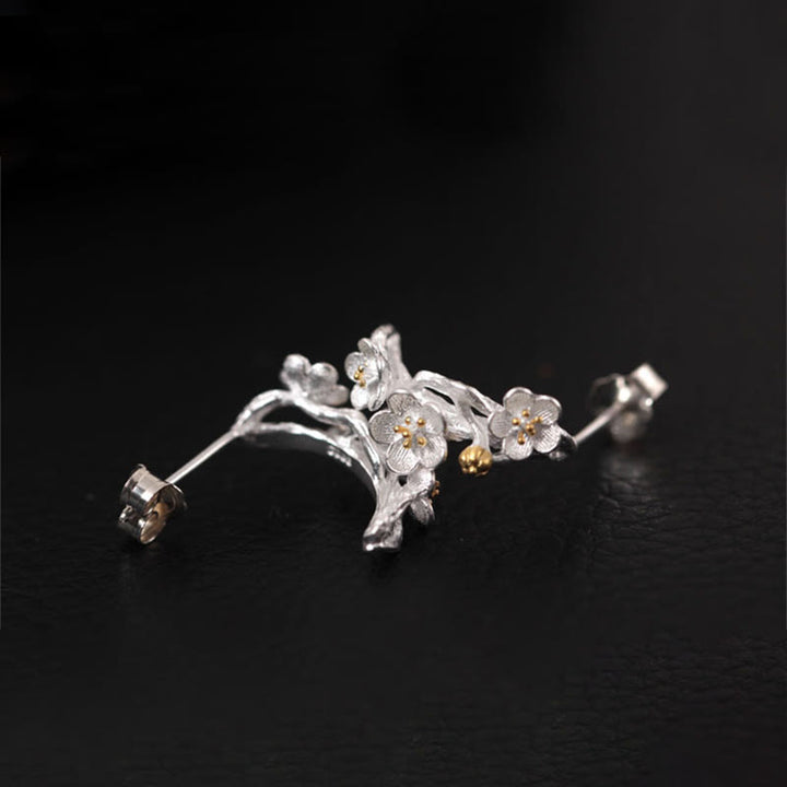 Orecchini Buddha Stones in argento sterling 925 con fiori di prugna e benedizione floreale