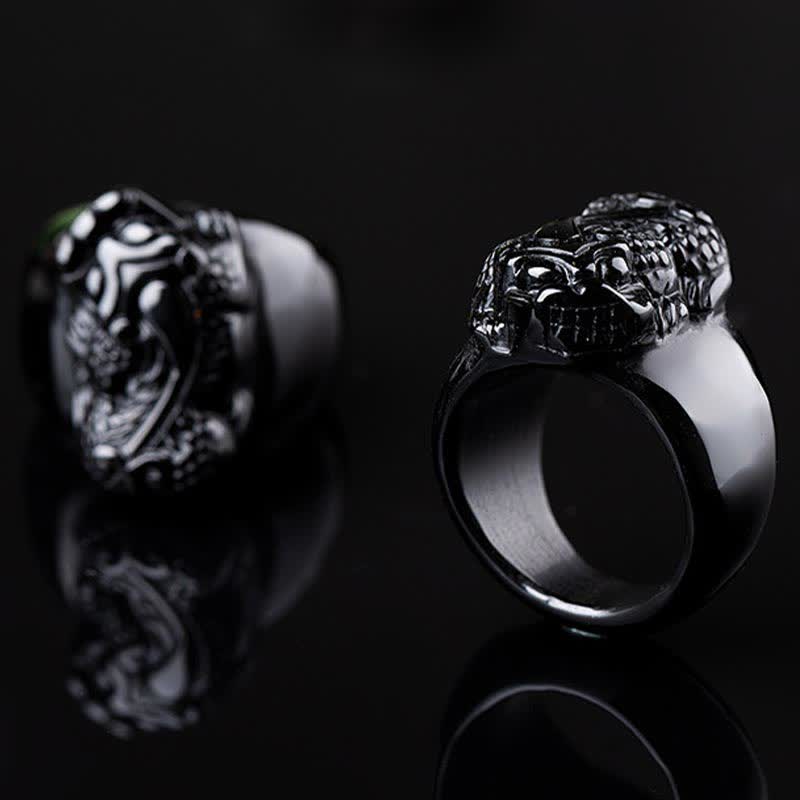 Anello di forza in ossidiana nera PiXiu FengShui
