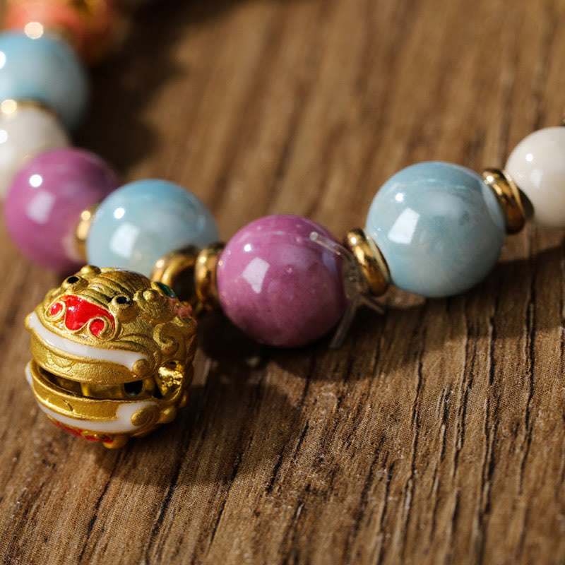 Buddha Stones Tibetano Zakiram Dea della Ricchezza Coniglio Testa di Leone Ciondolo Liuli Vetro Incenso Cenere Perline di Porcellana Braccialetto di Protezione