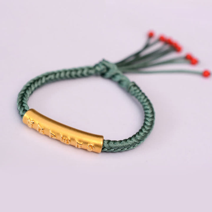 Braccialetto di corda di protezione e forza Om Mani Padme Hum in argento sterling 999 Buddha Stones