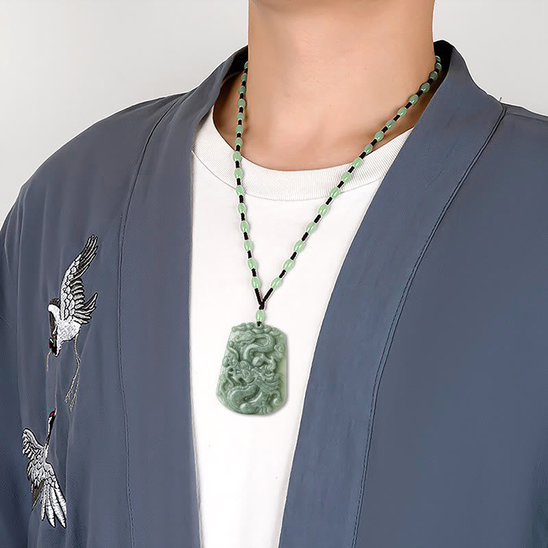 Buddha Stones Anno del Drago Zodiaco Cinese Drago che vola in Giada Protezione Perlina Catena Collana Pendente