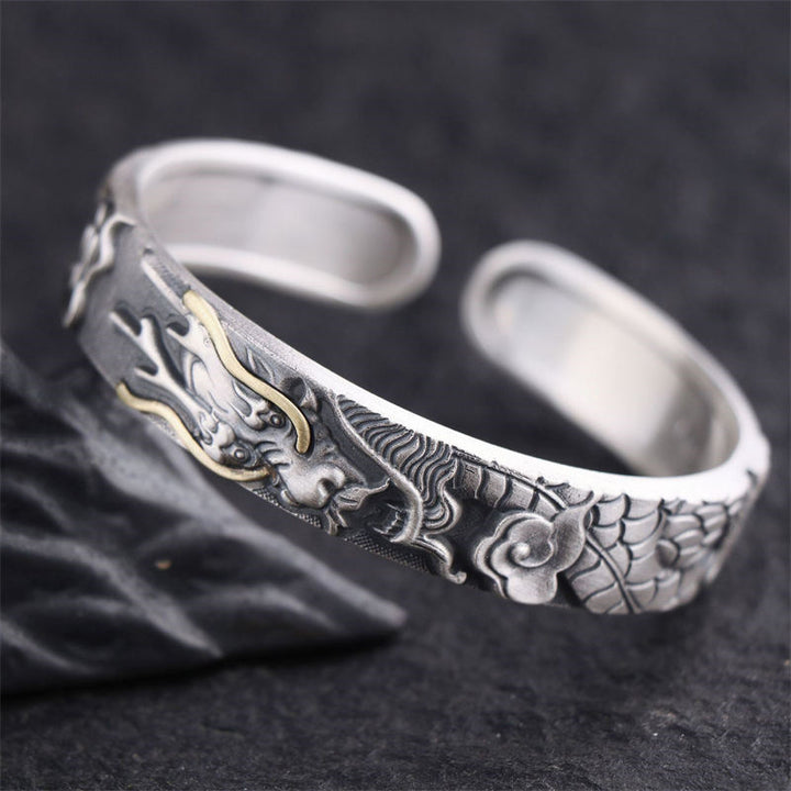 Braccialetto di protezione della forza del drago in argento sterling 999 Buddha Stones