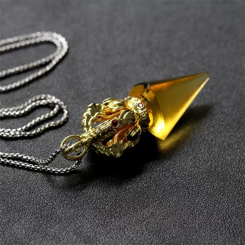 Buddha Stones Tibetano Dorje Vajra 4 punte Loto Liuli Cristallo Forza Collana Pendente