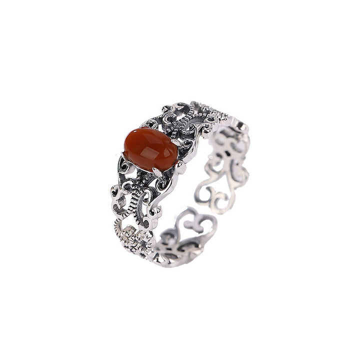 Buddha Stones 925 Sterling Silver Vintage Red Agate Self-acceptance Calm