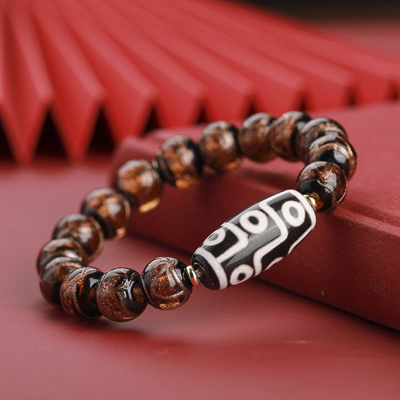 Buddha Stones Perlina Dzi tibetana a nove occhi Perlina Dzi a tre occhi Perlina di vetro Liuli Braccialetto della ricchezza