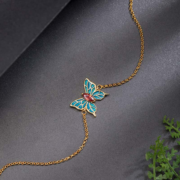 Bracciale Buddha Stones in argento sterling 925 con catena a farfalla e zirconi - image 2