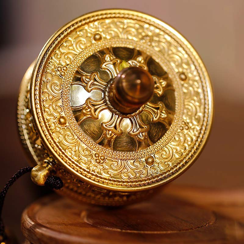 Ruota di preghiera tibetana Sei parole vere Decorazione curativa in legno di sandalo