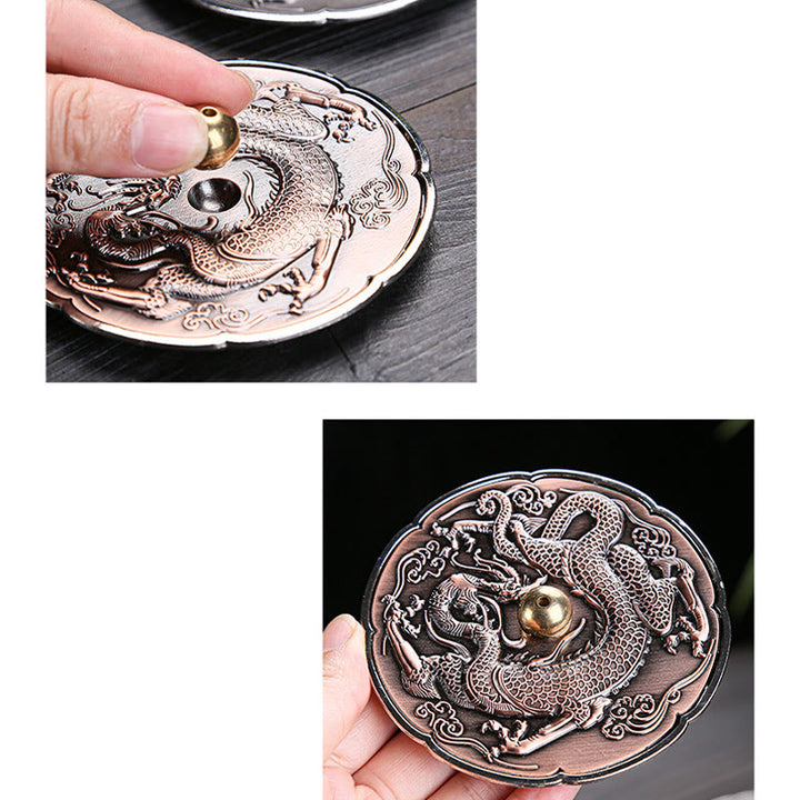 Buddha Stones rotonde di buon auspicio drago protezione lega di rame bruciatore di incenso decorazione