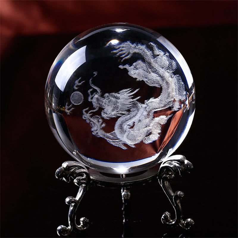 Decorazione di benedizione del loto del drago di cristallo bianco - Drago - image 0