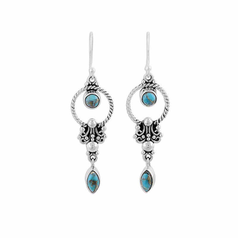 Orecchini pendenti con motivo a goccia d'acqua e gancio in argento sterling 925 Buddha Stones, placcati in rame vintage e turchese. - image 9