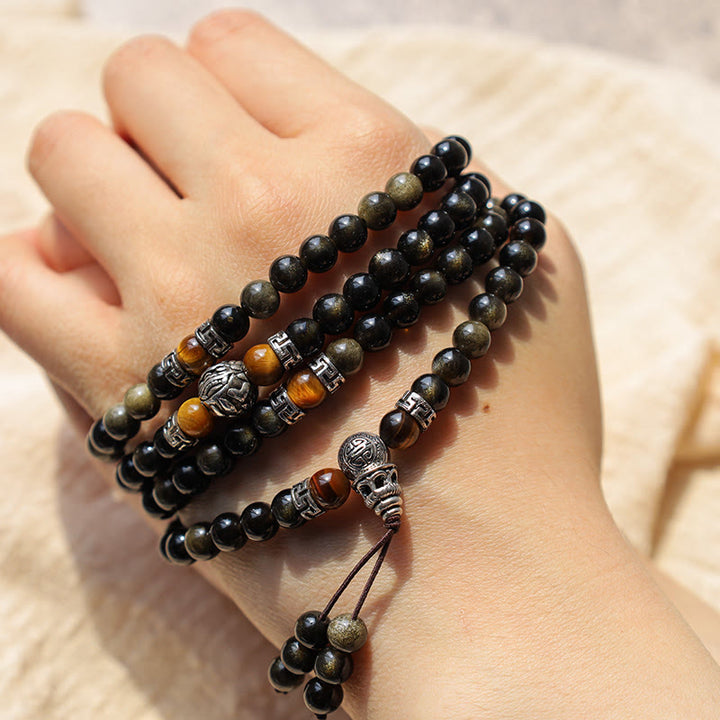 Collana con braccialetto energetico in ossidiana dorata
