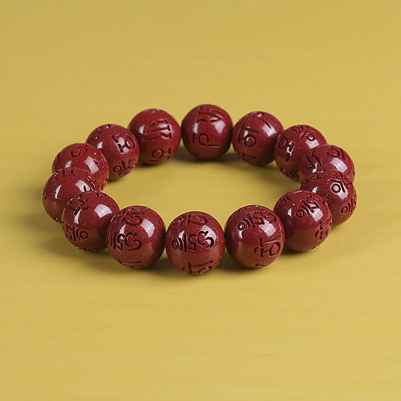Braccialetto di perline Buddha Stones Natural Double PiXiu Cinnabar Om Mani Padme Hum Wealth Luck