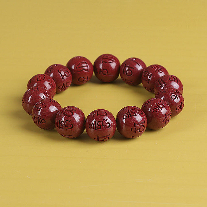 Braccialetto di perline Buddha Stones Natural Double PiXiu Cinnabar Om Mani Padme Hum Wealth Luck