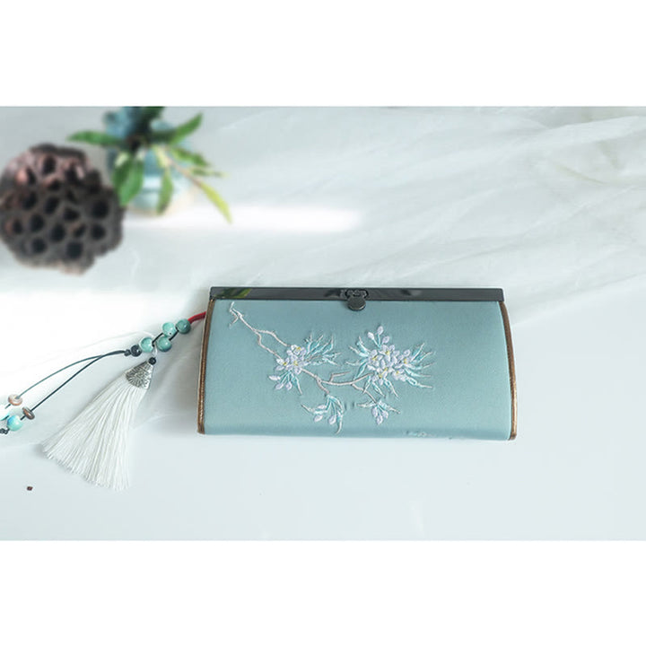 Portafoglio portasoldi grande capacità con ricamo a doppia faccia, Buddha Stones, fiori di prugna, fiori di pesco, bambù, borsa per la spesa - image 17