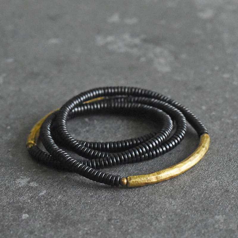 Bracciale multistrato in ottone, rame e legno di ebano Buddha Stones - image 4
