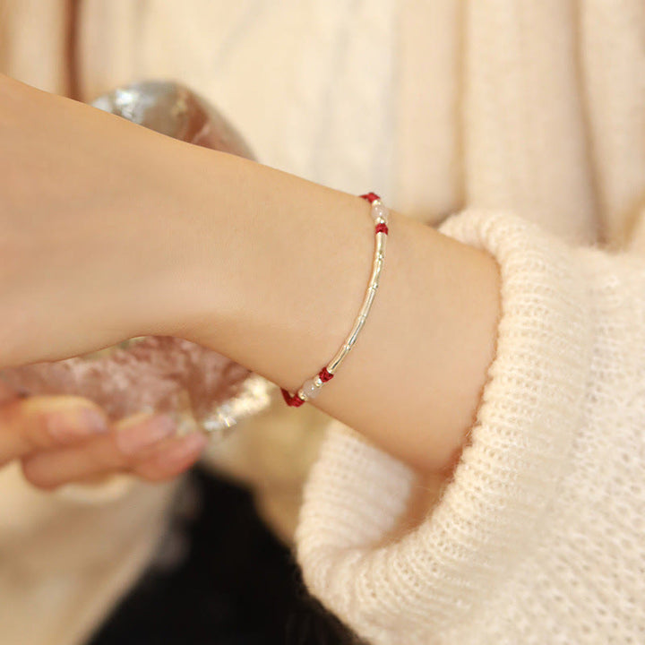 Braccialetto intrecciato con perline di protezione in argento sterling 925 Buddha Stones, agata bianca e agata rossa