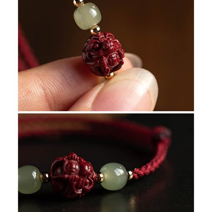 Buddha Stones , cinabro naturale, zodiaco cinese, giada Hetian, carattere Fu, braccialetto di corda della fortuna