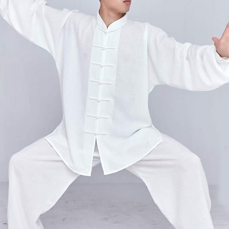 Buddha Stones Meditazione Zen Preghiera Spirituale Tai Chi Qigong Pratica Unisex Ricamo Abbigliamento Set - Maglia a maniche lunghe bianca - US14, UK/AU18, EU46 (3XL) - image 2
