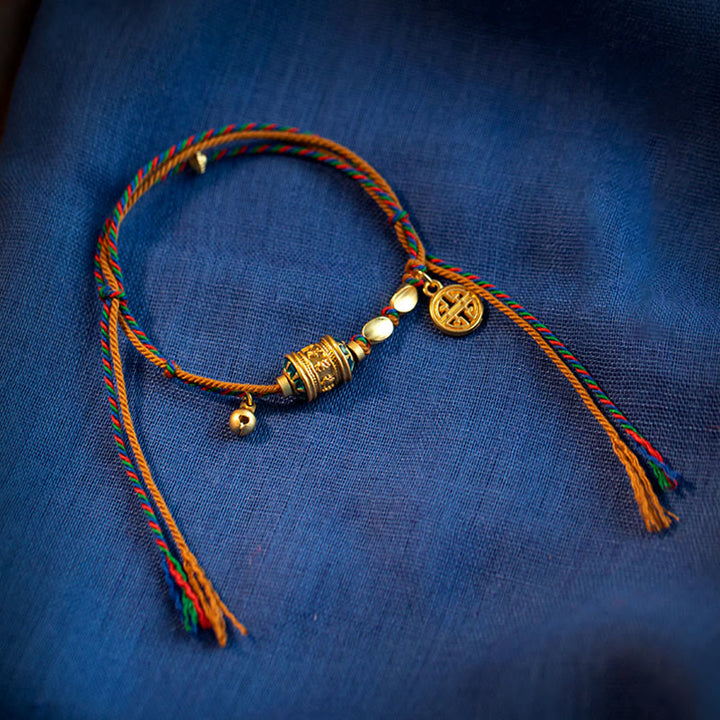 Buddha Stones Tibetano Fatto a Mano Om Mani Padme Hum Ruota della Preghiera Protezione Forza Braccialetto di Corda