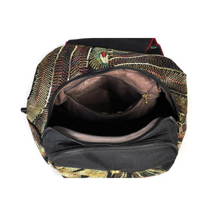 Zaino in tela con nappa e ricamo di pavone Buddha Stones