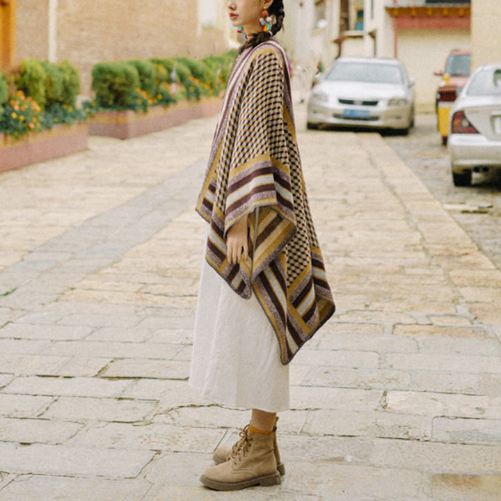 Scialle tibetano con Buddha Stones , modello classico, caldo e accogliente, da viaggio, invernale