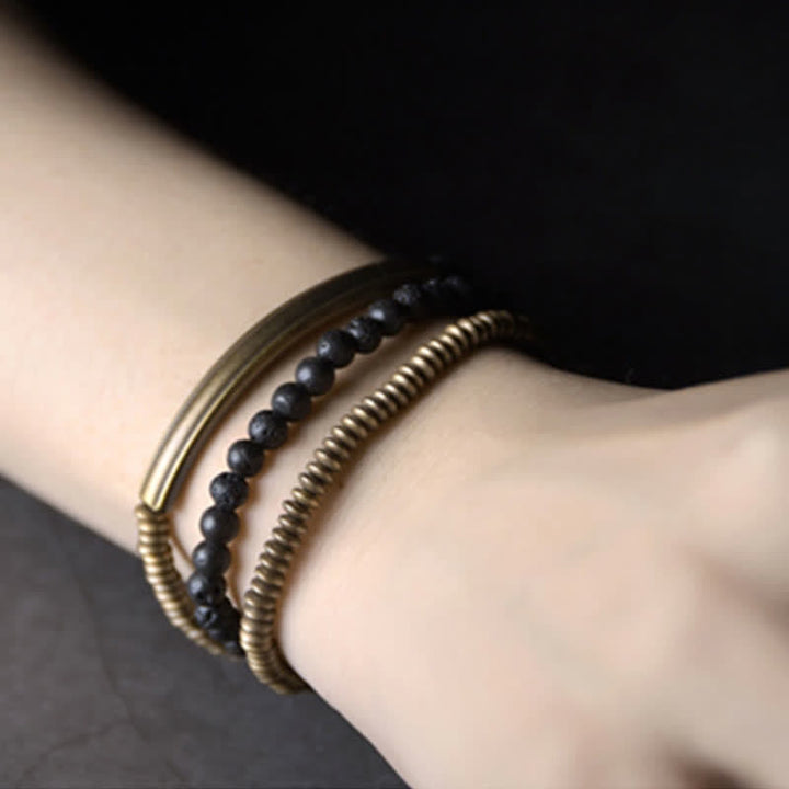 Braccialetto di supporto in rame con roccia lavica vintage Buddha Stones