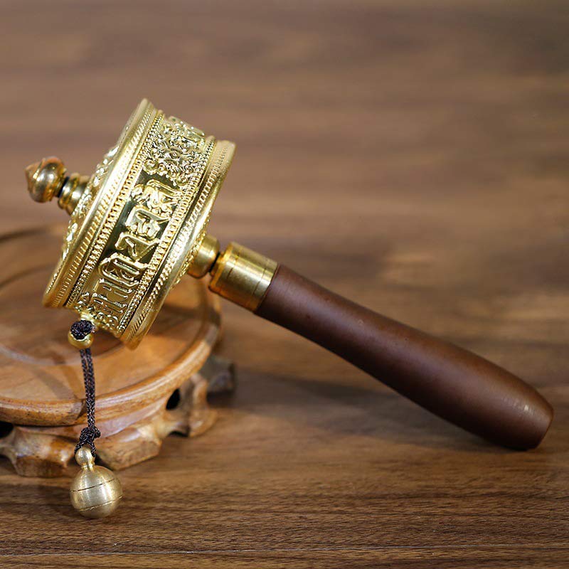 Ruota di preghiera tibetana Sei parole vere Decorazione curativa in legno di sandalo - Oro - image 0