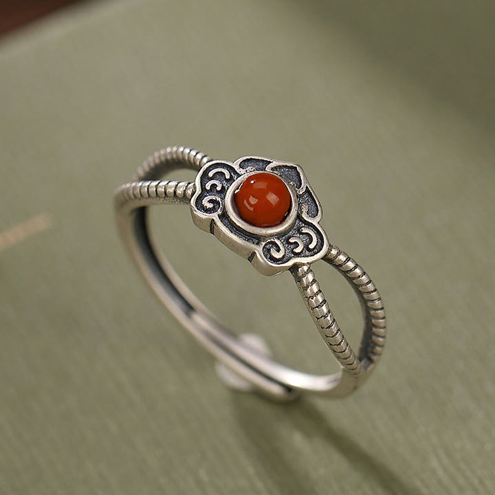 Anello di pensiero logico con perline di agata rossa in argento sterling 925 Buddha Stones