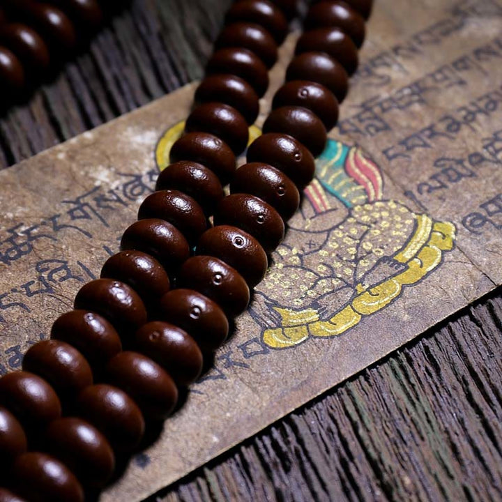 Buddha Stones Tibet naturale 108 Mala Beads Viola Bodhi Seed Three-eyed Dzi Bead Rame Dorje Harmony Bracciale