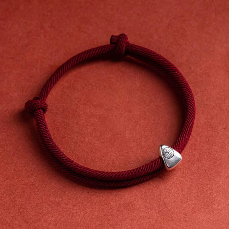 Bracciale intrecciato fatto a mano con carattere Fu in argento sterling 925 Buddha Stones