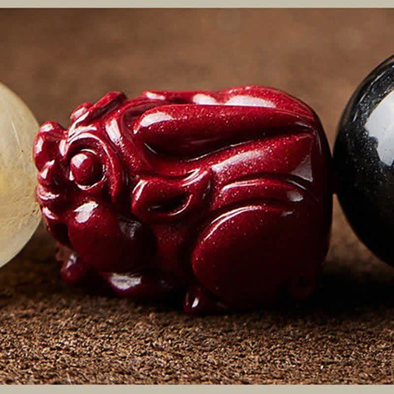 Braccialetto di protezione Om Mani Padme Hum in ossidiana lucida dorata Buddha Stones PiXiu Cinnabar