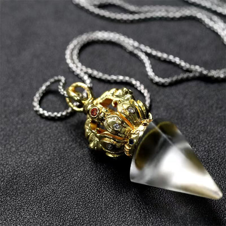 Buddha Stones Tibetano Dorje Vajra 4 punte Loto Liuli Cristallo Forza Collana Pendente