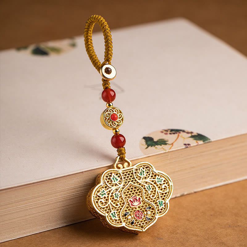 Portachiavi con ciondolo a forma di lucchetto con Buddha Stones, carattere Fu, fortuna e benedizione