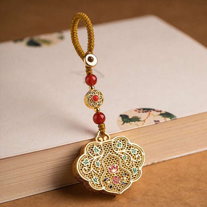 Portachiavi con ciondolo a forma di lucchetto con Buddha Stones, carattere Fu, fortuna e benedizione