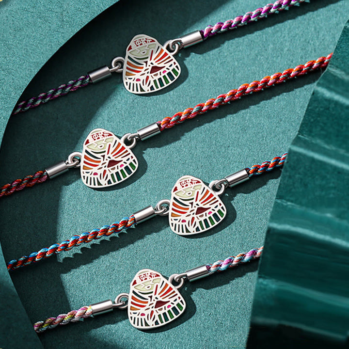 Braccialetto artigianale multicolore con motivo Zongzi in argento sterling 925 Buddha Stones