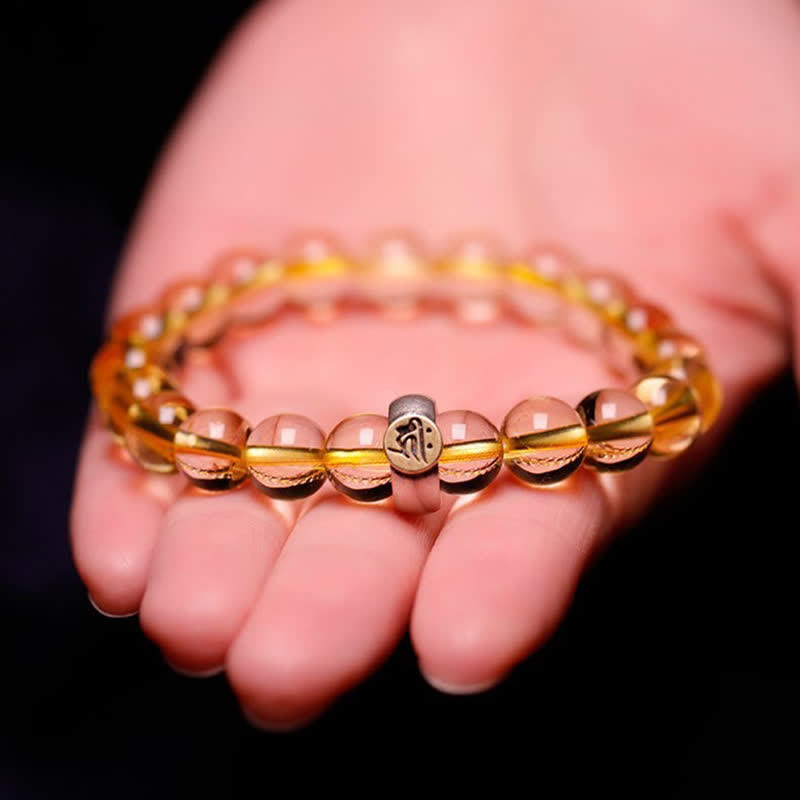 Braccialetto di protezione in argento sterling 925 con zodiaco cinese e Buddha natale in citrino