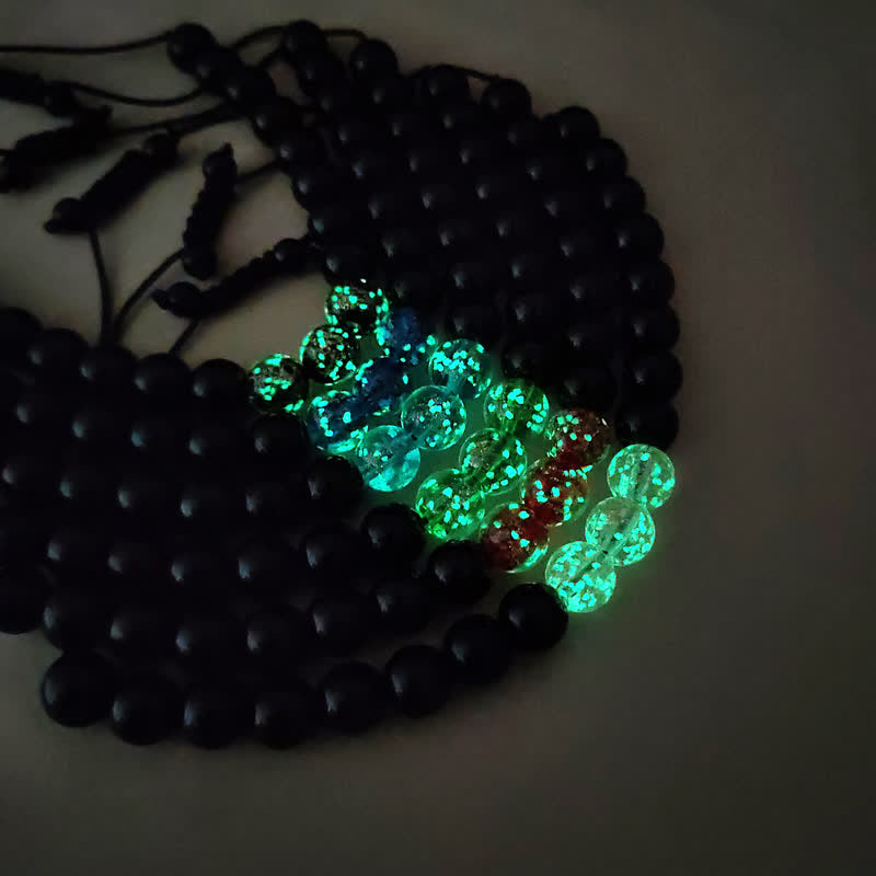 Braccialetto di forza in pietra luminosa con ossidiana nera Buddha Stones