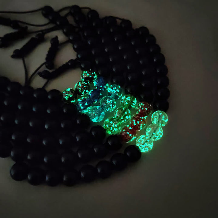 Braccialetto di forza in pietra luminosa con ossidiana nera Buddha Stones