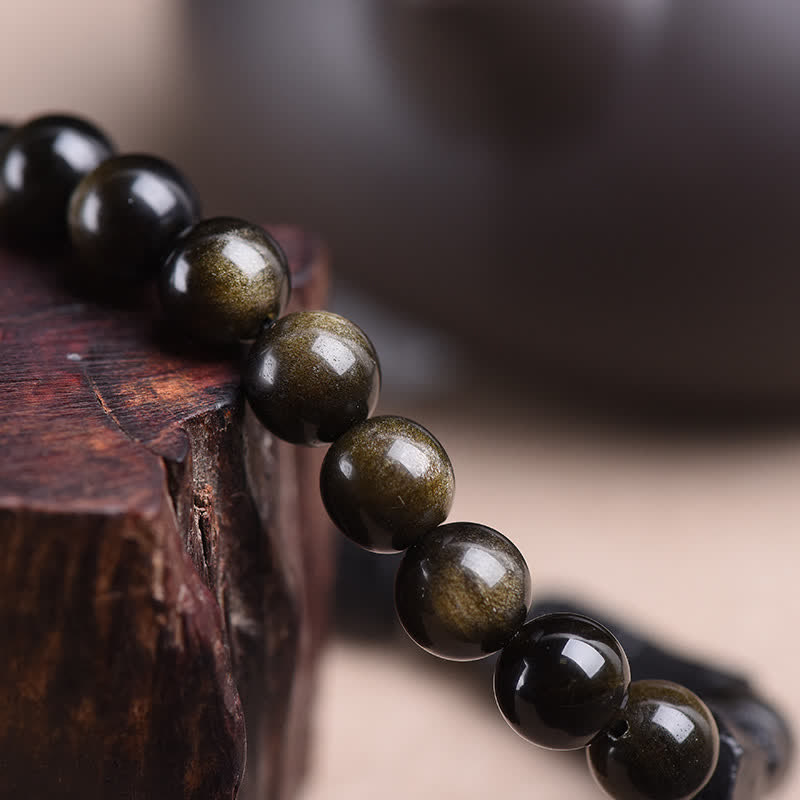 Bracciale Buddha Stones Oro Sheen Ossidiana Tormalina Nera Ricchezza