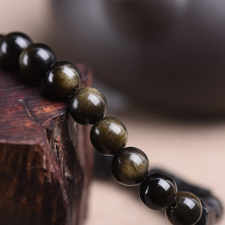 Bracciale Buddha Stones Oro Sheen Ossidiana Tormalina Nera Ricchezza
