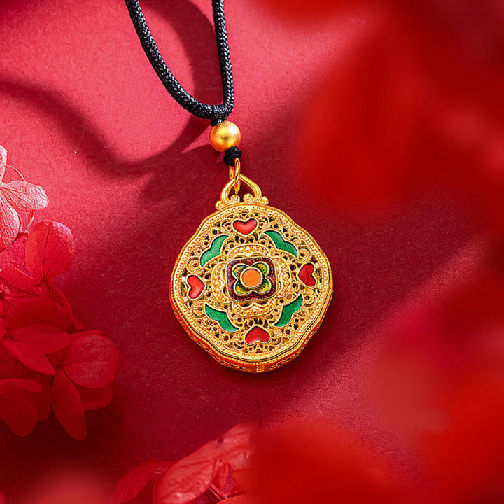 Collana con ciondolo Buddha Stones Flower Love Heart Rame Wealth