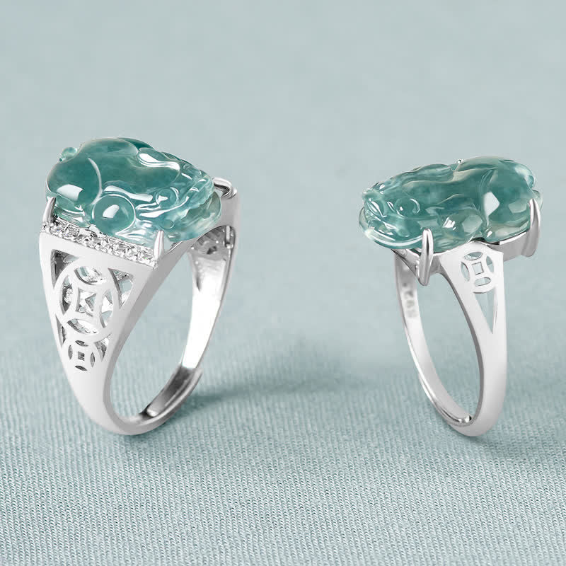 Anello di fortuna in argento sterling 925 Buddha Stones, Fengshui, ricchezza, prosperità, giada PiXiu