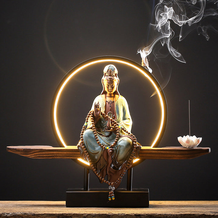 Buddha Stones Buddha Avalokitesvara Ceramica Loto Rilassamento Bruciatore di Incenso Decorazione
