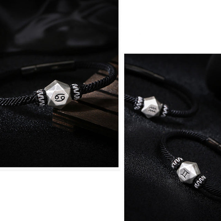Braccialetto di corda fatto a mano con protezione delle 12 costellazioni dello zodiaco in argento sterling 999 Buddha Stones